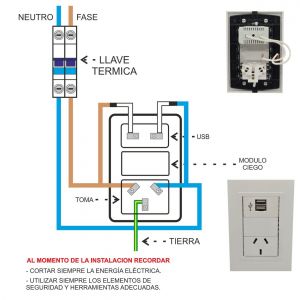 SET ARMADO 1 TOMACORRIENTE 10A + 1 USB DOBLE CONECTOR LINEA URBANA EXULTT - Vista 2