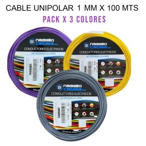 CABLE UNIPOLAR 1 MM X 100M PACK X 3 COLORES (GRIS - AMARILLO - VIOLETA) - Vista 1