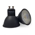 LAMPARA DICROICA NEGRA LED 7W GU10 DE PVC MACROLED CALIDO