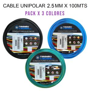 CABLE UNIPOLAR 2.5 MM X 100M PACK X 3 COLORES (NEGRO - CELESTE - VERDE/AMARILLO) - Vista 1