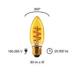 LAMPARA VELA GOLDEN FILAMENTO LED 3W E27 MACROLED - Vista 3