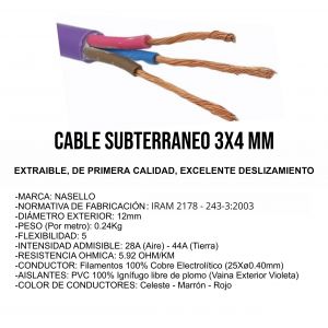 CABLE SUBTERRANEO 3X4 MM X METRO CONDUELEC - Vista 2