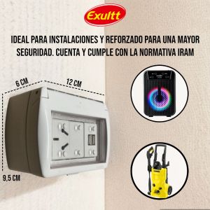 TAPA CAPSULADA EXTERIOR MEMBRANA APLICAR + 1 USB DOBLE + 1 TOMA ESPECIAL 10A EXULTT - Vista 3