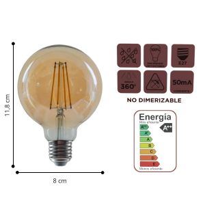 LAMPARA LED GLOBO FILAMENTO 6W CANDELA - Vista 4