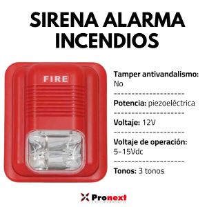 SIRENA ALARMA INCENDIOS 12V 3 TONOS LUZ STROBE PRONEXT - Vista 2