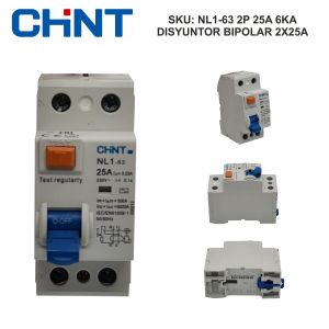 DISYUNTOR BIPOLAR 2X25A 30 MA (CLASE AC) 6KA CHINT - Vista 1