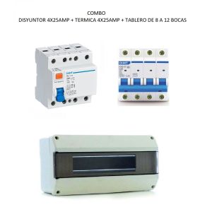 COMBO DISYUNTOR TETRAPOLAR 4X25 + TéRMICA TRIFASICO INDUSTRIAL 4X25 + TABLERO - Vista 1