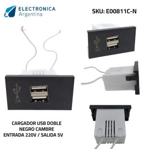 CARGADOR USB 5V 3 AMPER DOBLE NEGRO CAMBRE - Vista 1