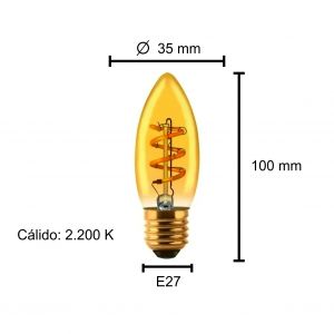 LAMPARA VELA GOLDEN FILAMENTO LED 3W E27 MACROLED - Vista 2