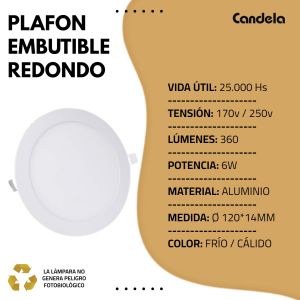 PANEL LED 6W REDONDO EMBUTIR CANDELA - Vista 4