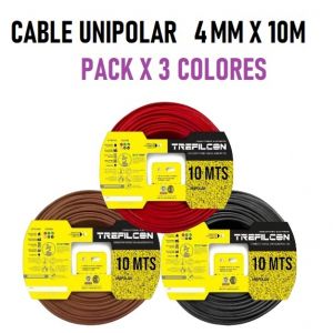 CABLE UNIPOLAR 4 MM TREFILCON X 10M PACK X 3 COLORES (MARRON - ROJO- NEGRO) - Vista 1