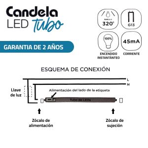 TUBO LED T8 VIDRIO 9W FRIO 60 CM CANDELA - Vista 2