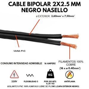 CABLE BIPOLAR 2X2.5 MM NEGRO X 100 MTS CONDUELEC - Vista 1