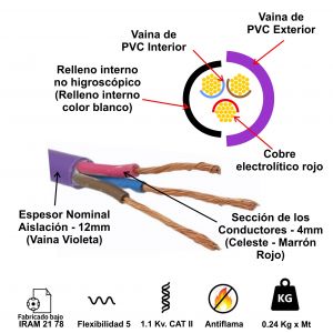 CABLE SUBTERRANEO 3X4 MM X METRO CONDUELEC - Vista 1