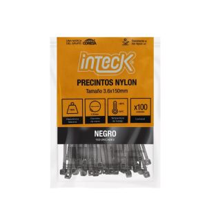 PRECINTO DE NYLON 3.6MM X150MM - NEGRO X 100 UNIDADES INTECK - Vista 1