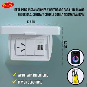 TAPA CAPSULADA EXTERIOR RIGIDA + 1 USB DOBLE + 1 TOMA ESPECIAL 10A EXULTT - Vista 2