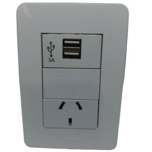 LLAVE TOMA 10A Y USB CARGA RAPIDA 3 AMP JELUZ  MITO BL/NG