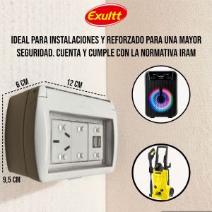 TAPA CAPSULADA EXTERIOR MEMBRANA APLICAR + 1 USB DOBLE + 1 TOMA 10A EXULTT - Vista 2