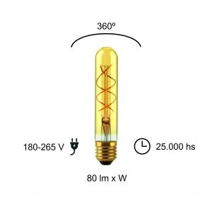 LAMPARA TUBO GOLDEN FILAMENTO LED 2W E27 MACROLED - Vista 3