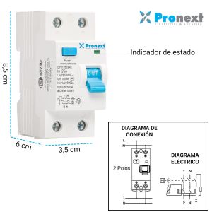 DISYUNTOR BIPOLAR 2X25A 30MA 6KA TIPO AC PRONEXT - Vista 2