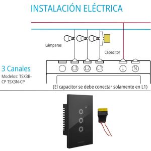 LLAVE LUZ PARED INTERRUPTOR WIFI TOUCH SMART 3 CANAL C/ CAPACITOR MACROLED - Vista 9