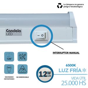 LISTON LED 12W 90 CM T5 FRIO PVC 220V IP20 CANDELA - Vista 3